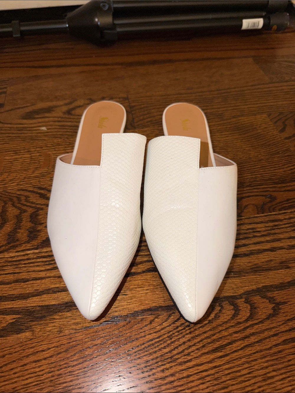 SHEIN White Pointed Slip-On Mules with Textured Panel